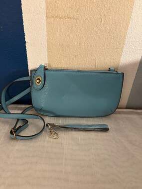 Joy Susan Light Blue Pebbled Vegan Leather Crossbody Wristlet Bag
